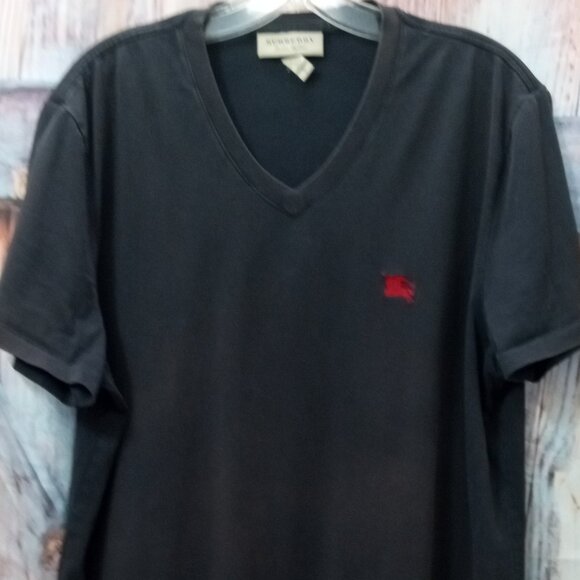 Burberry London, England Cotton V-Neck Black T-Shirt Women's Size Large - Picture 1 of 11